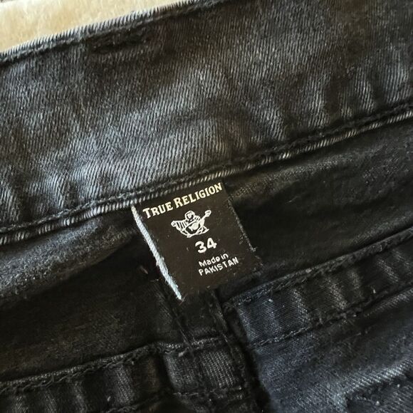True Religion Mens Rocco Relaxed Skinny Jeans Size 34x32 Black Flap Pockets - Picture 8 of 12